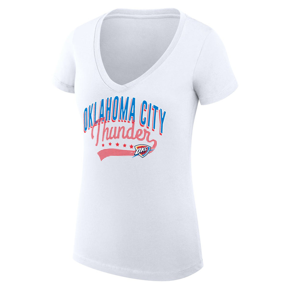 NBA - Oklahoma City Thunder G-III 4Her by Carl Banks Women's Super-Slim Fit Lightweight Filigree Logo V-Neck T-Shirt - White