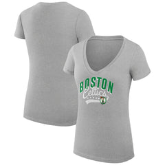 NBA - Boston Celtics G-III 4Her by Carl Banks Women's Super-Slim Fit Lightweight Filigree Logo V-Neck T-Shirt - Heather Gray
