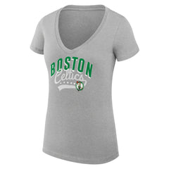 NBA - Boston Celtics G-III 4Her by Carl Banks Women's Super-Slim Fit Lightweight Filigree Logo V-Neck T-Shirt - Heather Gray