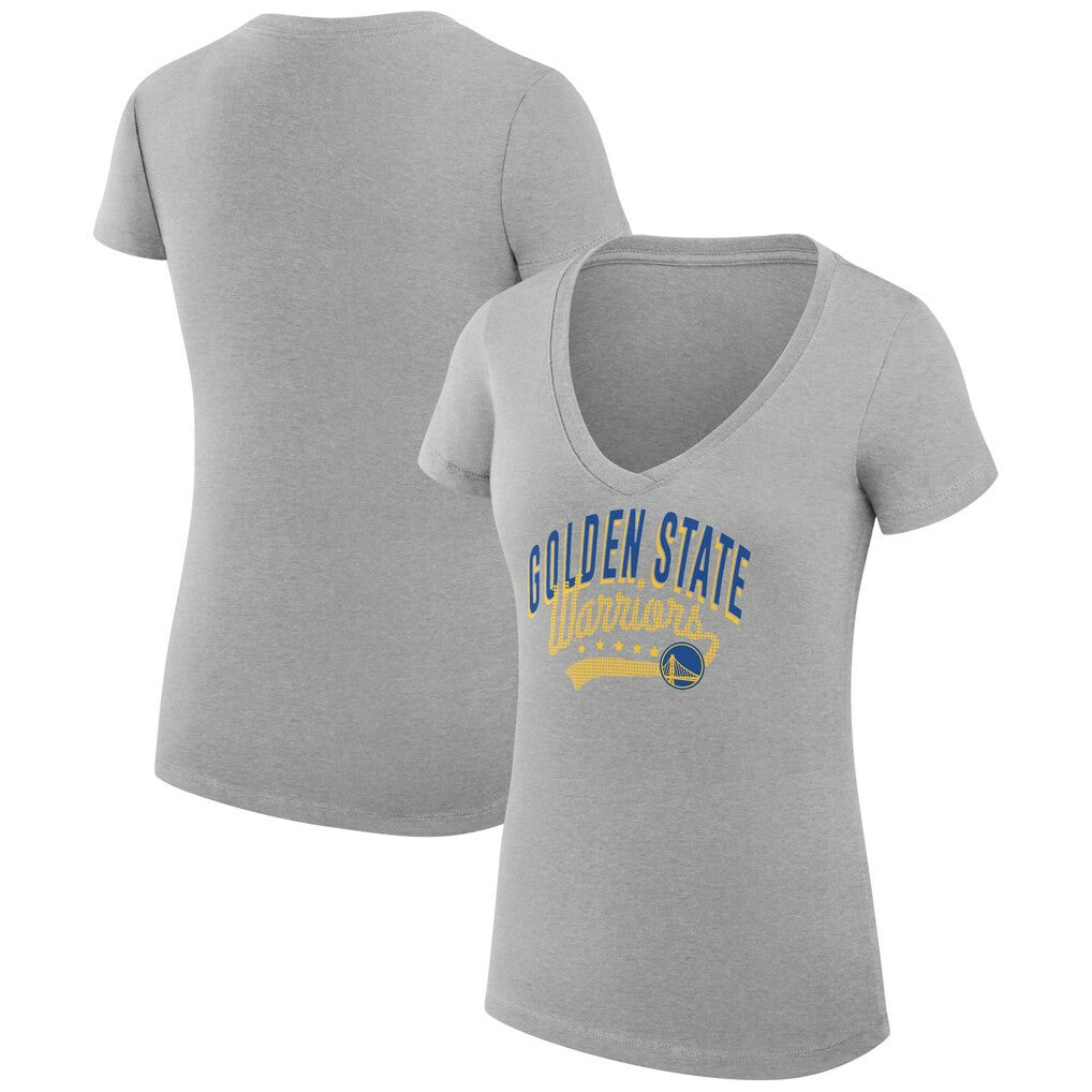 NBA - Golden State Warriors G-III 4Her by Carl Banks Women's Super-Slim Fit Lightweight Filigree Logo V-Neck T-Shirt - Heather Gray