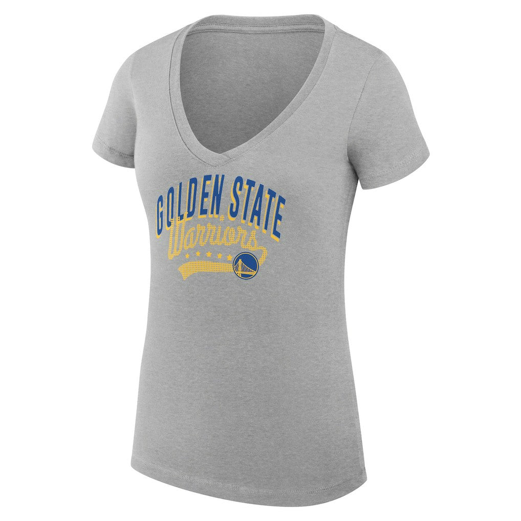 NBA - Golden State Warriors G-III 4Her by Carl Banks Women's Super-Slim Fit Lightweight Filigree Logo V-Neck T-Shirt - Heather Gray