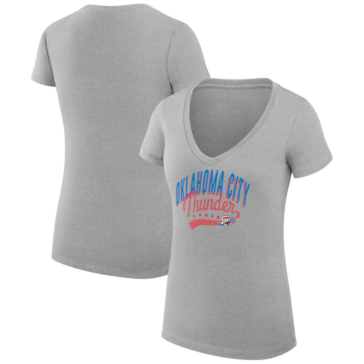 NBA - Oklahoma City Thunder G-III 4Her by Carl Banks Women's Super-Slim Fit Lightweight Filigree Logo V-Neck T-Shirt - Heather Gray