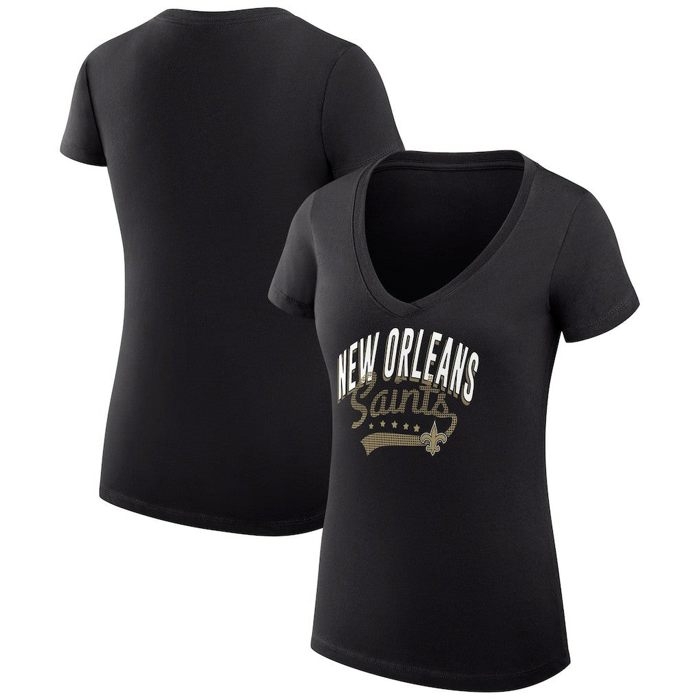 New Orleans Saints G-III 4Her by Carl Banks Women's Super-Slim Fit Lightweight Filigree Logo Lightweight V-Neck T-Shirt – Black - NFL