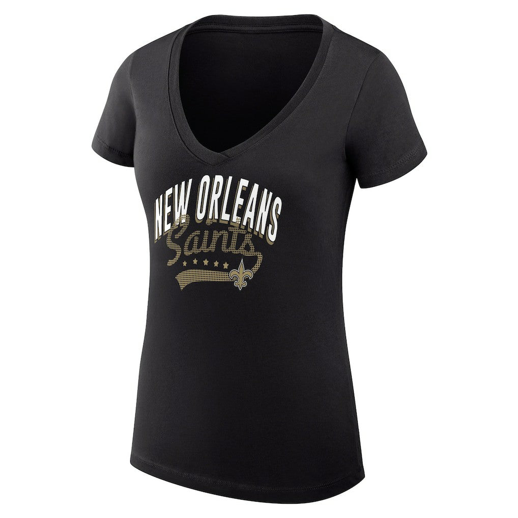 New Orleans Saints G-III 4Her by Carl Banks Women's Super-Slim Fit Lightweight Filigree Logo Lightweight V-Neck T-Shirt – Black - NFL