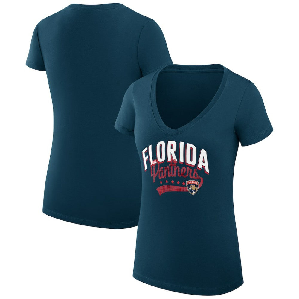 Florida Panthers - G-III 4Her by Carl Banks Women's Super-Slim Fit Lightweight Filigree Logo V-Neck T-Shirt – Navy