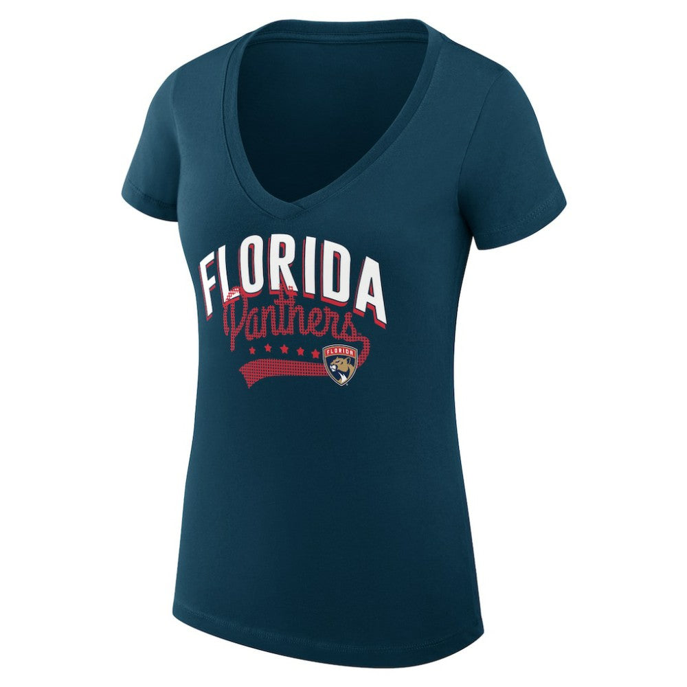 Florida Panthers - G-III 4Her by Carl Banks Women's Super-Slim Fit Lightweight Filigree Logo V-Neck T-Shirt – Navy