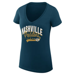 Nashville Predators - G-III 4Her by Carl Banks Women's Super-Slim Fit Lightweight Filigree Logo V-Neck T-Shirt – Navy