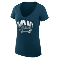 Tampa Bay Lightning - G-III 4Her by Carl Banks Women's Super-Slim Fit Lightweight Filigree Logo V-Neck T-Shirt – Navy