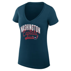 Washington Capitals G-III 4Her by Carl Banks Women's Super-Slim Fit Lightweight Filigree Logo V-Neck T-Shirt – Navy