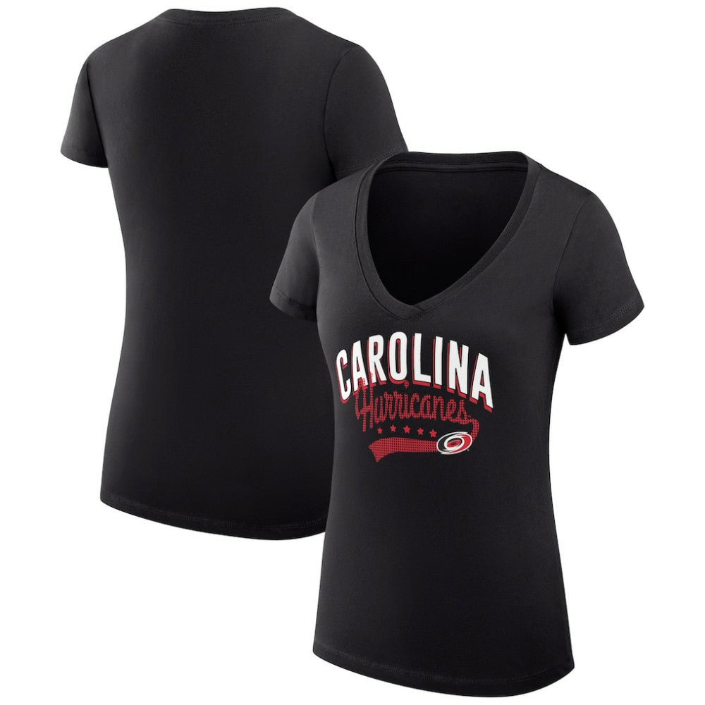 Carolina Hurricanes - G-III 4Her by Carl Banks Women's Super-Slim Fit Lightweight Filigree Logo V-Neck T-Shirt – Black