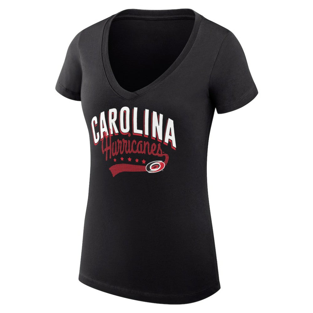 Carolina Hurricanes - G-III 4Her by Carl Banks Women's Super-Slim Fit Lightweight Filigree Logo V-Neck T-Shirt – Black