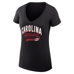 Carolina Hurricanes - G-III 4Her by Carl Banks Women's Super-Slim Fit Lightweight Filigree Logo V-Neck T-Shirt – Black