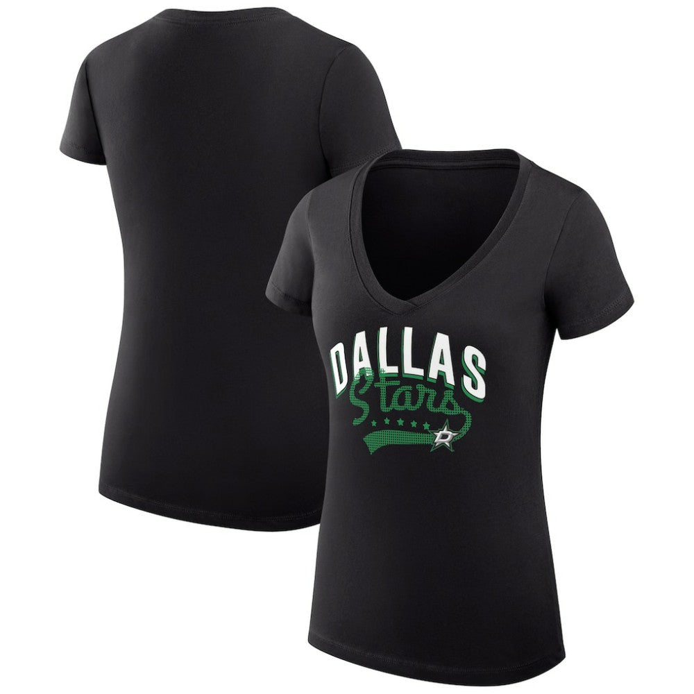Dallas Stars - G-III 4Her by Carl Banks Women's Super-Slim Fit Lightweight Filigree Logo V-Neck T-Shirt – Black
