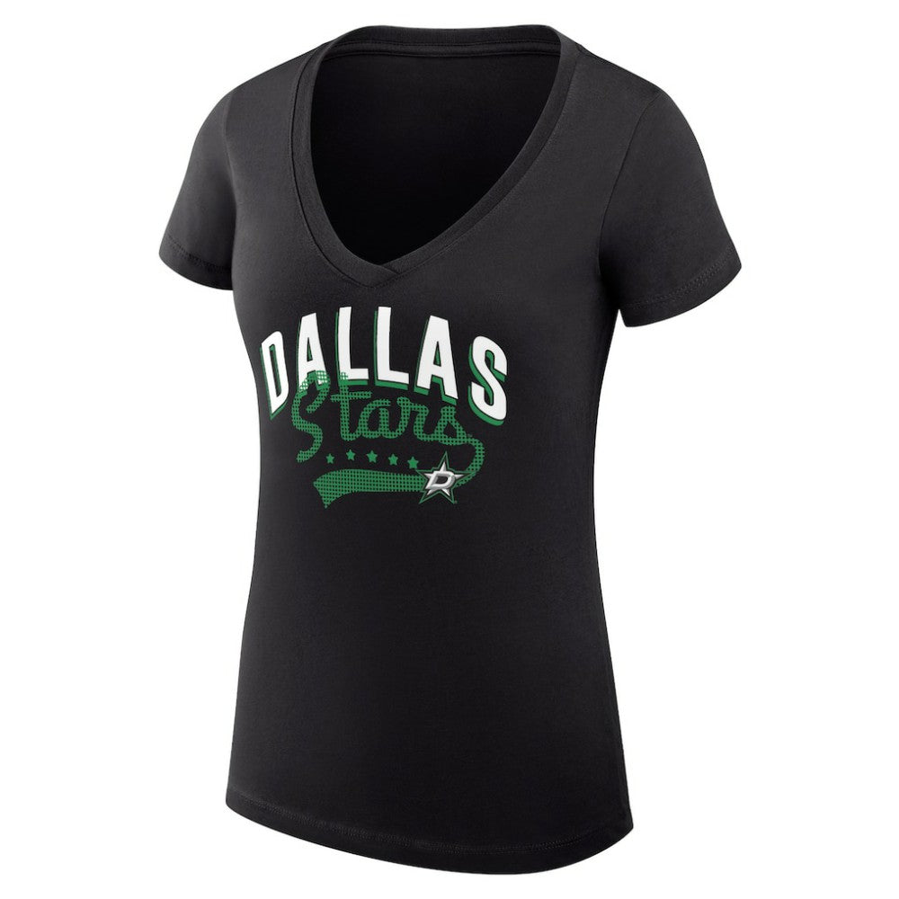 Dallas Stars - G-III 4Her by Carl Banks Women's Super-Slim Fit Lightweight Filigree Logo V-Neck T-Shirt – Black