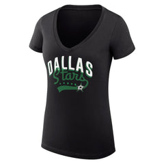 Dallas Stars - G-III 4Her by Carl Banks Women's Super-Slim Fit Lightweight Filigree Logo V-Neck T-Shirt – Black