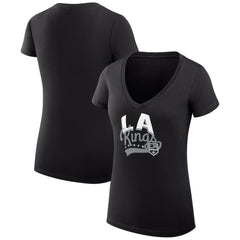 Los Angeles Kings - G-III 4Her by Carl Banks Women's Super-Slim Fit Lightweight Filigree Logo V-Neck T-Shirt – Black