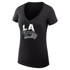 Los Angeles Kings - G-III 4Her by Carl Banks Women's Super-Slim Fit Lightweight Filigree Logo V-Neck T-Shirt – Black