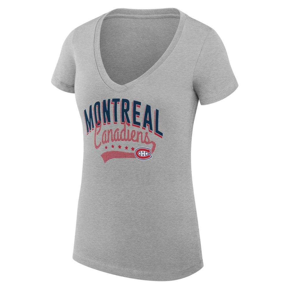 Montreal Canadiens - G-III 4Her by Carl Banks Women's Super-Slim Fit Lightweight Filigree Logo V-Neck T-Shirt – Gray