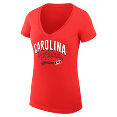 Carolina Hurricanes - G-III 4Her by Carl Banks Women's Super-Slim Fit Lightweight Filigree Logo V-Neck T-Shirt – Red