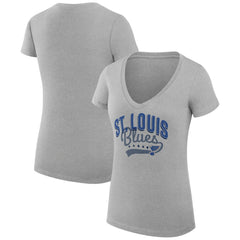 St. Louis Blues - G-III 4Her by Carl Banks Women's Super-Slim Fit Lightweight Filigree Logo V-Neck T-Shirt – Gray