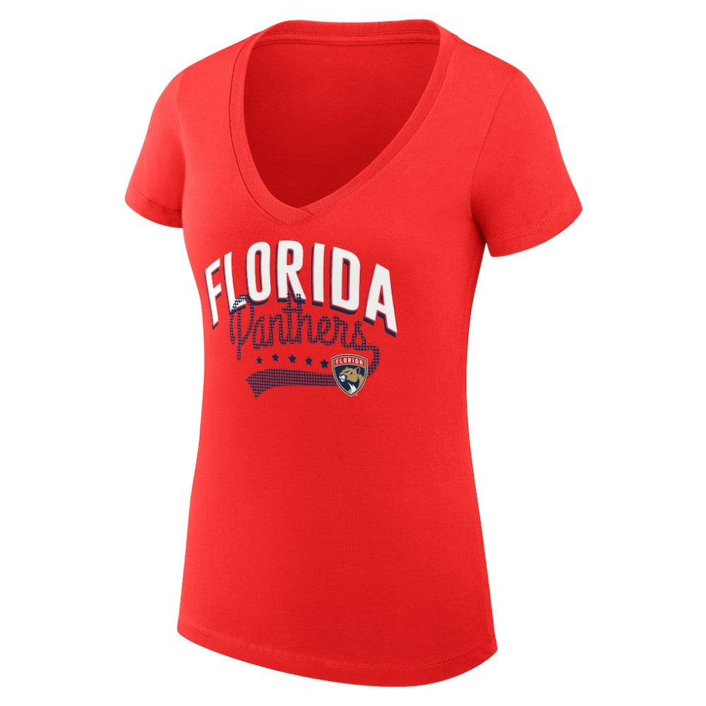 Florida Panthers - G-III 4Her by Carl Banks Women's Super-Slim Fit Lightweight Filigree Logo V-Neck T-Shirt – Red