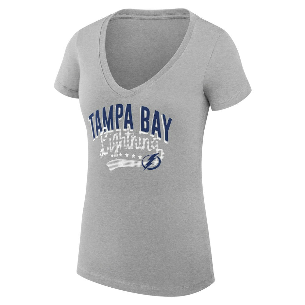 Tampa Bay Lightning - G-III 4Her by Carl Banks Women's Super-Slim Fit Lightweight Filigree Logo V-Neck T-Shirt – Gray