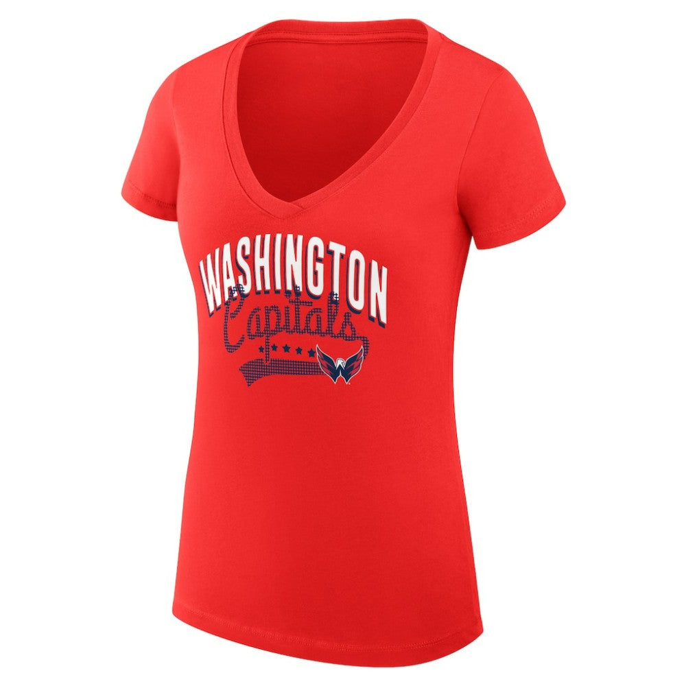 Washington Capitals G-III 4Her by Carl Banks Women's Super-Slim Fit Lightweight Filigree Logo V-Neck T-Shirt – Red