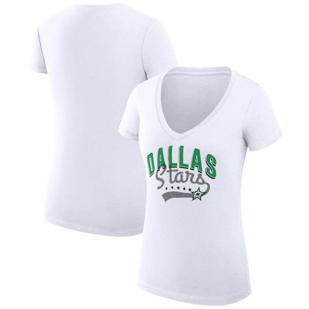 Dallas Stars - G-III 4Her by Carl Banks Women's Super-Slim Fit Lightweight Filigree Logo V-Neck T-Shirt – White
