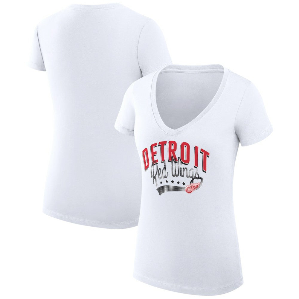 Detroit Red Wings - G-III 4Her by Carl Banks Women's Super-Slim Fit Lightweight Filigree Logo V-Neck T-Shirt – White