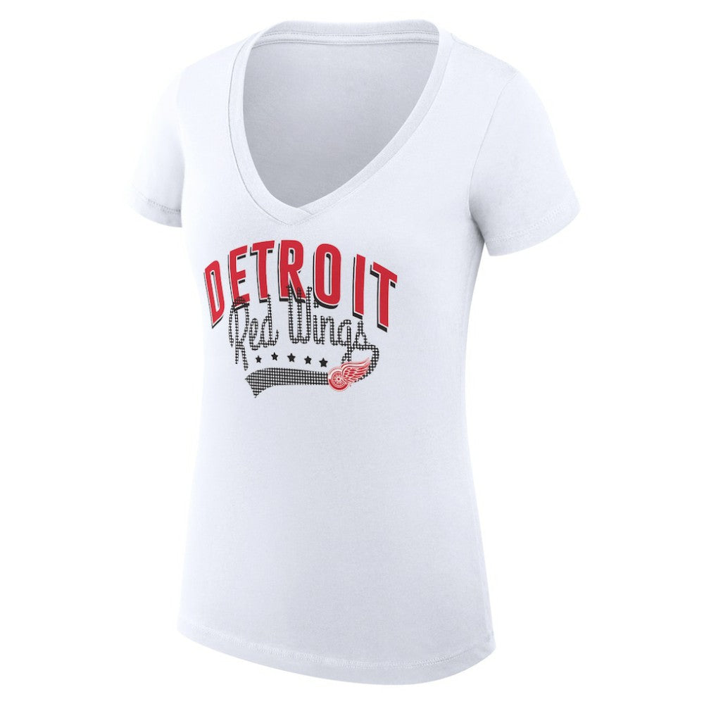 Detroit Red Wings - G-III 4Her by Carl Banks Women's Super-Slim Fit Lightweight Filigree Logo V-Neck T-Shirt – White