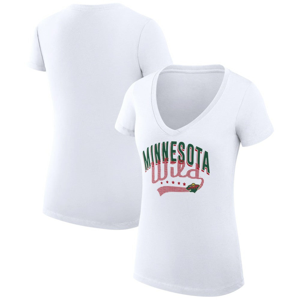 Minnesota Wild - G-III 4Her by Carl Banks Women's Super-Slim Fit Lightweight Filigree Logo V-Neck T-Shirt – White