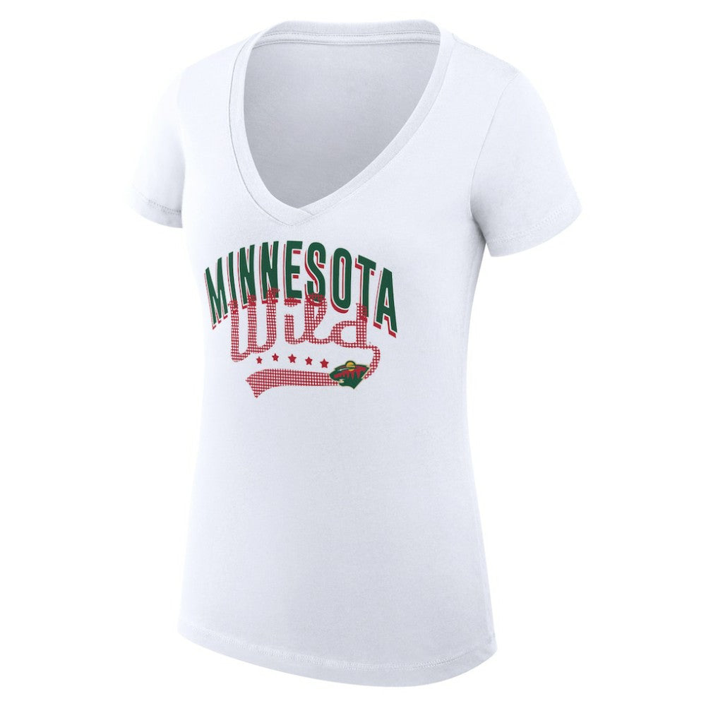 Minnesota Wild - G-III 4Her by Carl Banks Women's Super-Slim Fit Lightweight Filigree Logo V-Neck T-Shirt – White