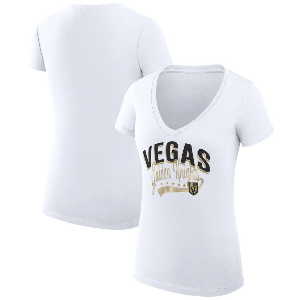 Vegas Golden Knights G-III 4Her by Carl Banks Women's Super-Slim Fit Lightweight Filigree Logo V-Neck T-Shirt – White
