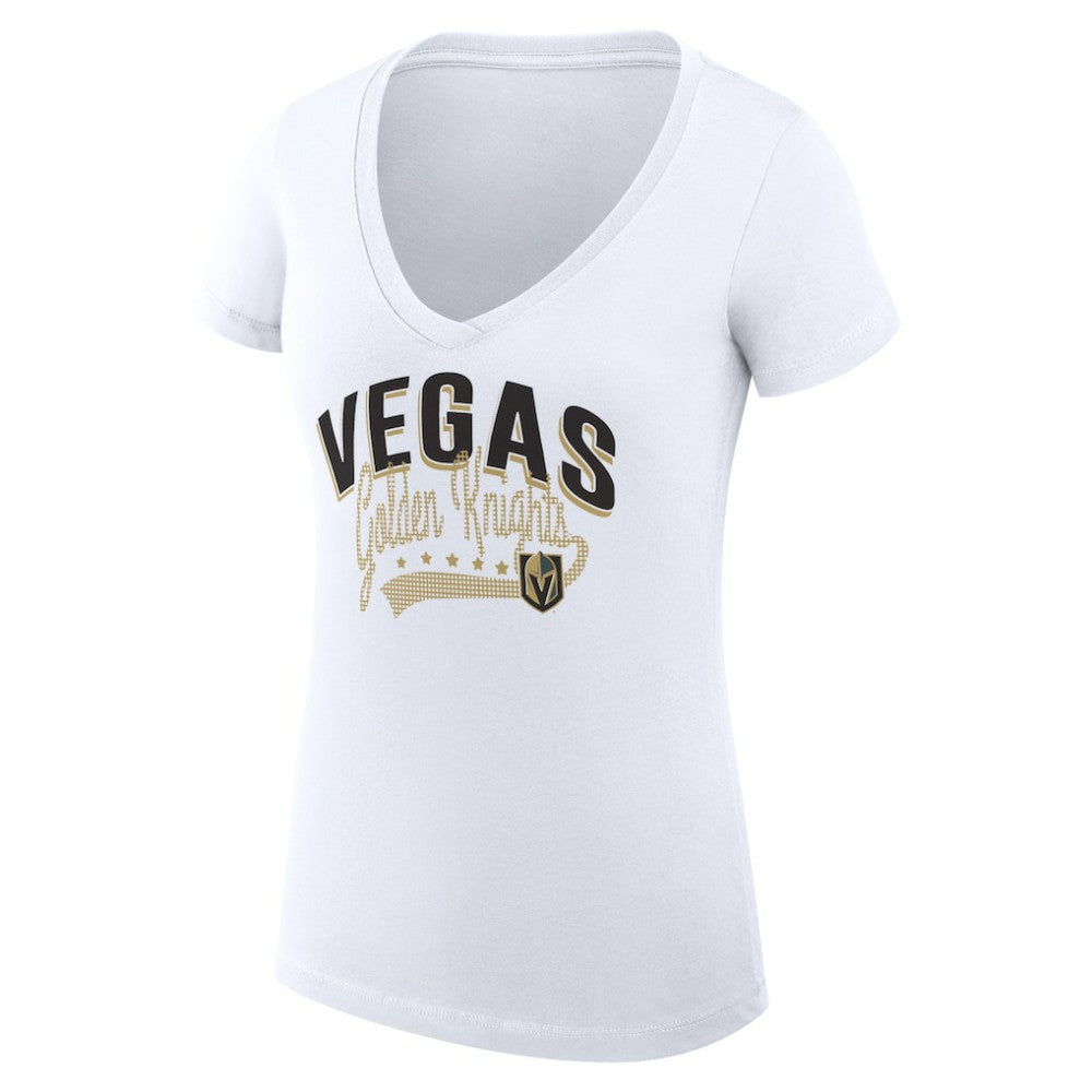 Vegas Golden Knights G-III 4Her by Carl Banks Women's Super-Slim Fit Lightweight Filigree Logo V-Neck T-Shirt – White