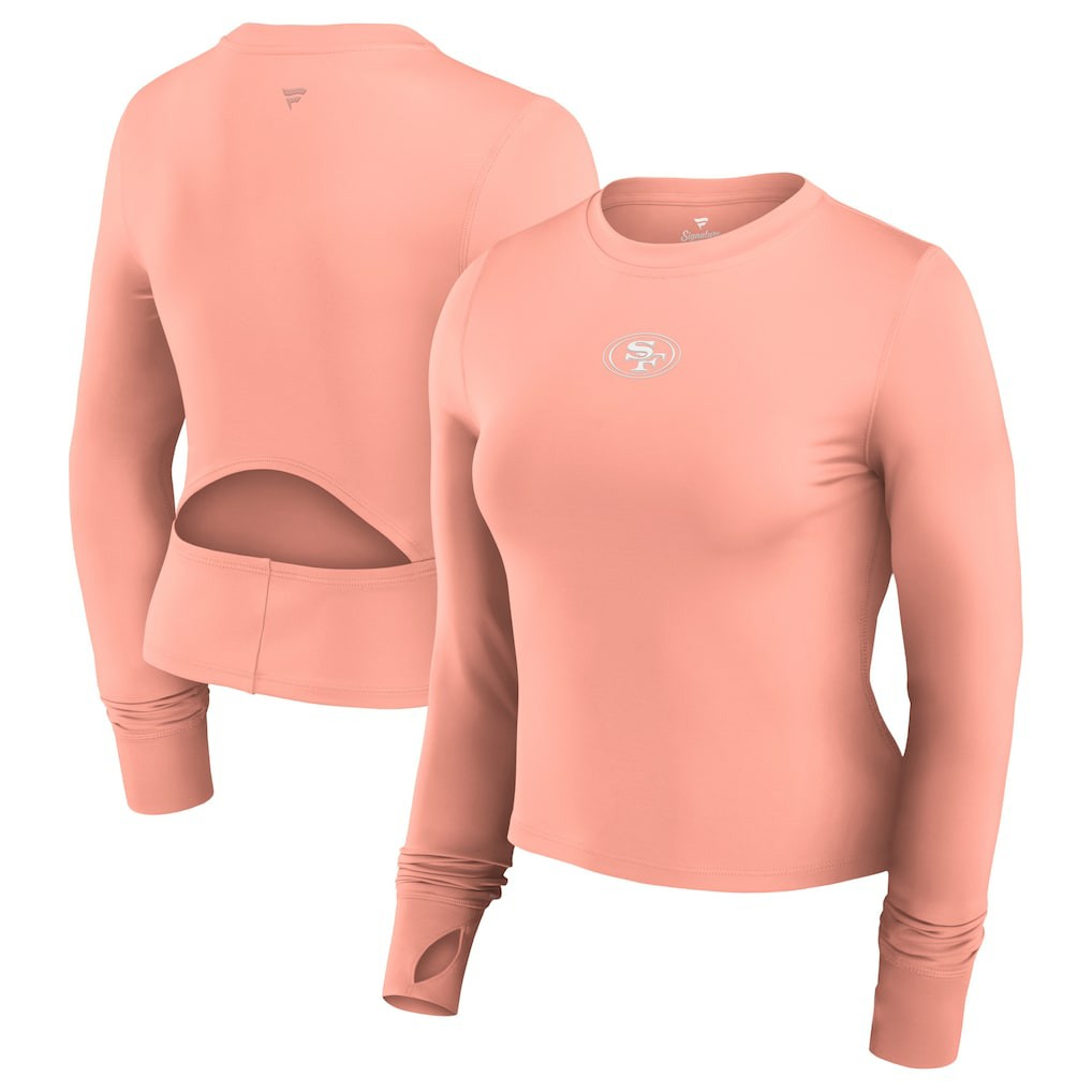 San Francisco 49ers Women's Studio Fitted Long Sleeve Gym Top Coral - Fanatics