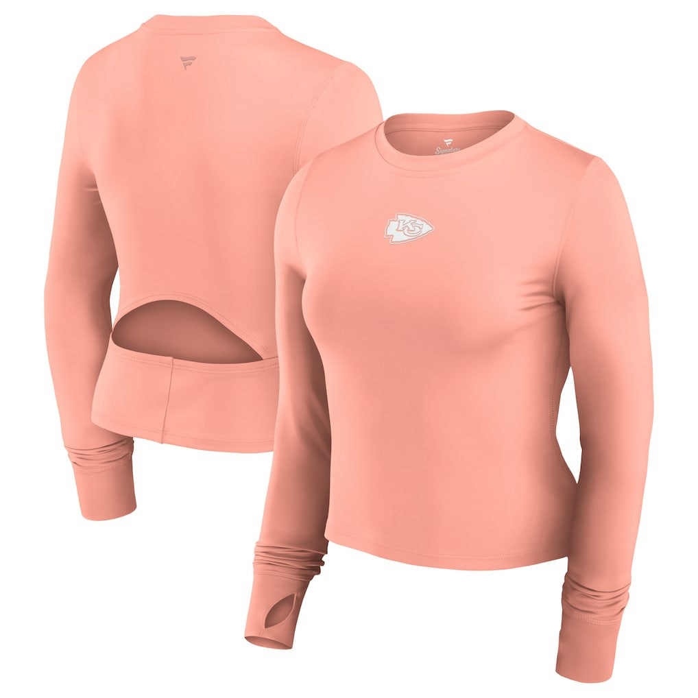 Kansas City Chiefs Women's Studio Fitted Long Sleeve Gym Top Coral - Fanatics