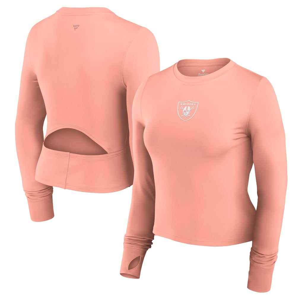 Las Vegas Raiders Women's Studio Fitted Long Sleeve Gym Top Coral - Fanatics