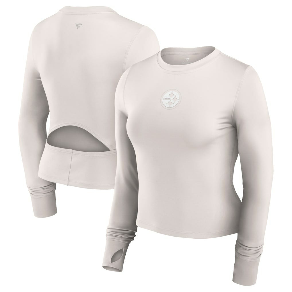 Pittsburgh Steelers Women's Studio Fitted Long Sleeve Gym Top White - Fanatics