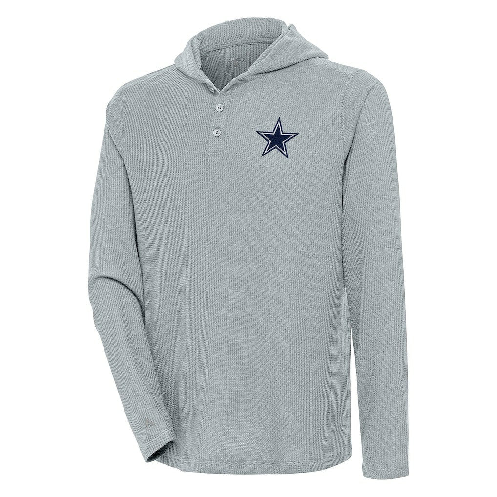 Dallas Cowboys Antigua Strong Hold Long Sleeve Henley Hoodie T-Shirt Gray - NFL