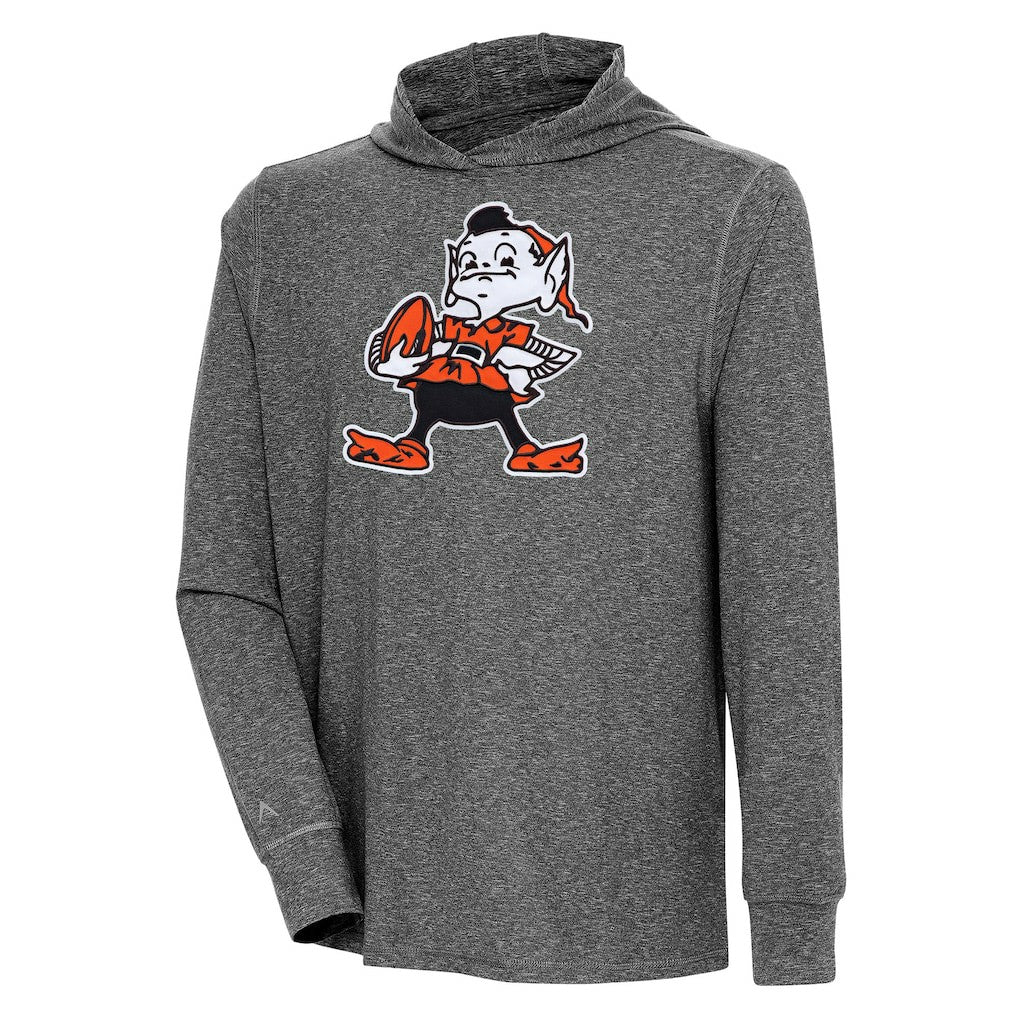 Cleveland Browns Antigua Saga Long Sleeve Hoodie T-Shirt Heather Black - NFL