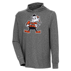 Cleveland Browns Antigua Saga Long Sleeve Hoodie T-Shirt Heather Black - NFL