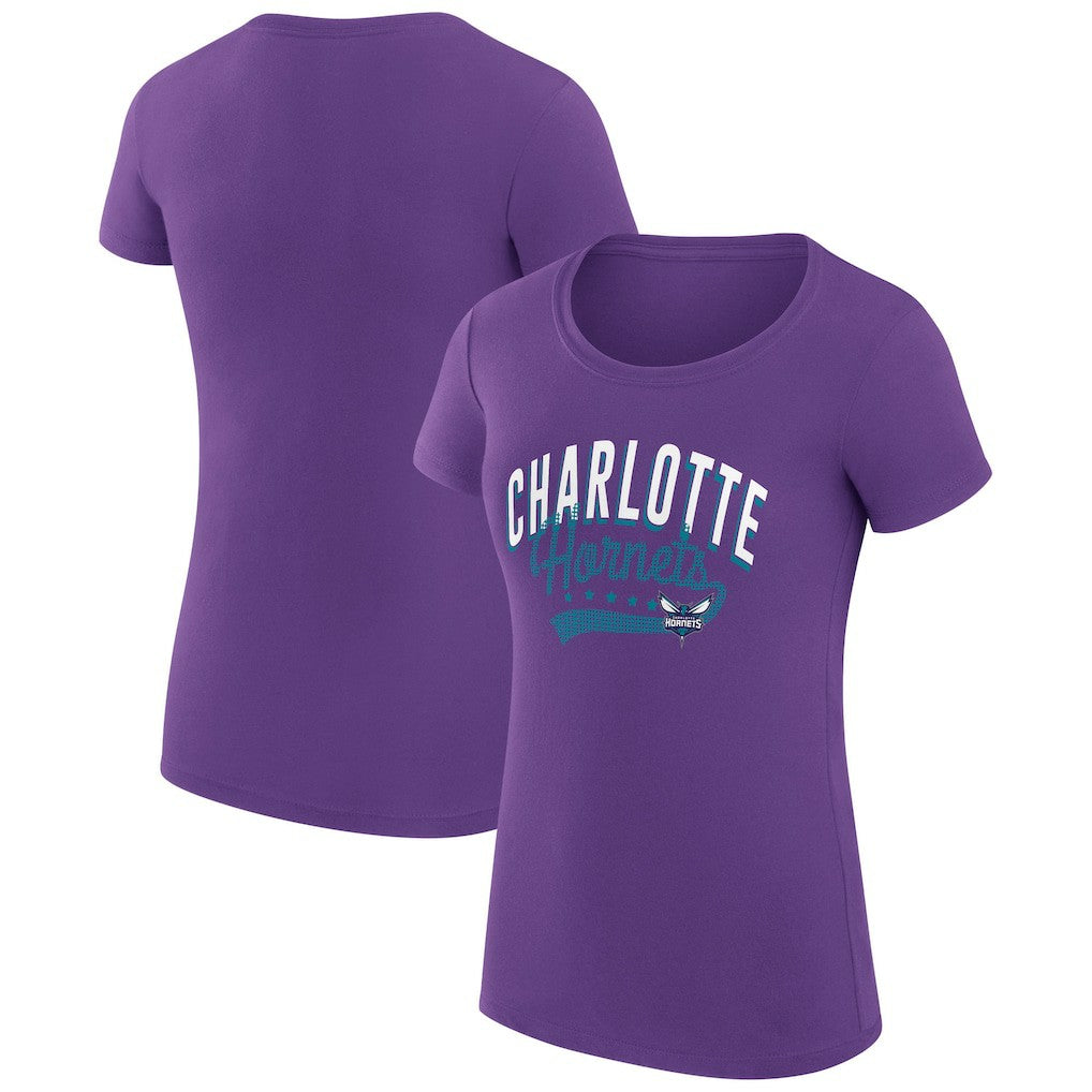 NBA - Charlotte Hornets G-III 4Her by Carl Banks Women's Super-Slim Fit Lightweight Filigree Logo T-Shirt - Purple