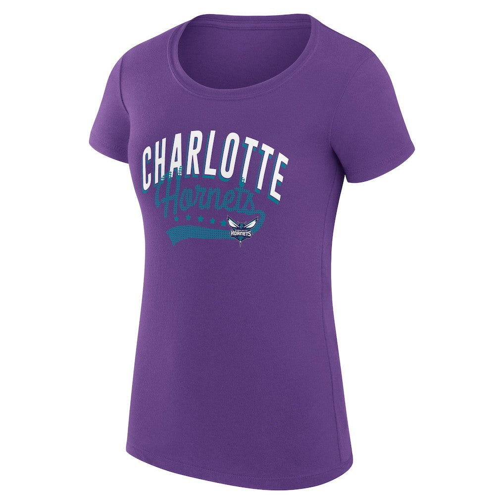 NBA - Charlotte Hornets G-III 4Her by Carl Banks Women's Super-Slim Fit Lightweight Filigree Logo T-Shirt - Purple