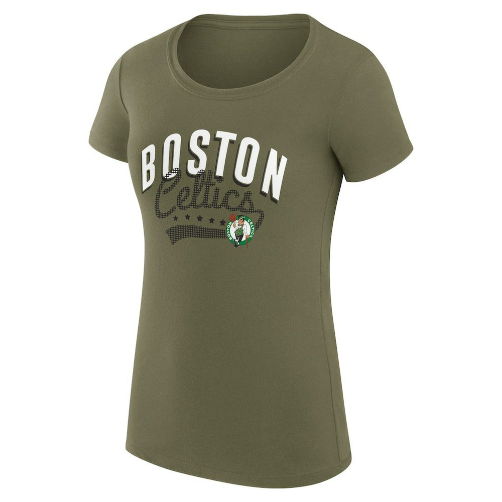 NBA - Boston Celtics G-III 4Her by Carl Banks Women's Super-Slim Fit Lightweight Filigree Logo T-Shirt - Olive