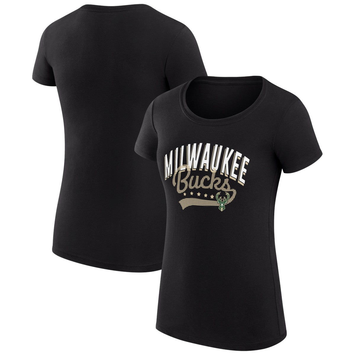 NBA - Milwaukee Bucks G-III 4Her by Carl Banks Women's Super-Slim Fit Lightweight Filigree Logo T-Shirt - Black