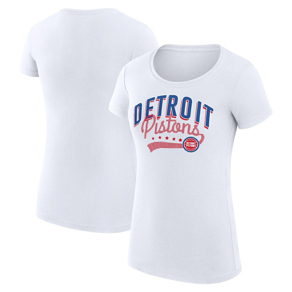 NBA - Detroit Pistons G-III 4Her by Carl Banks Women's Super-Slim Fit Lightweight Filigree Logo T-Shirt - White