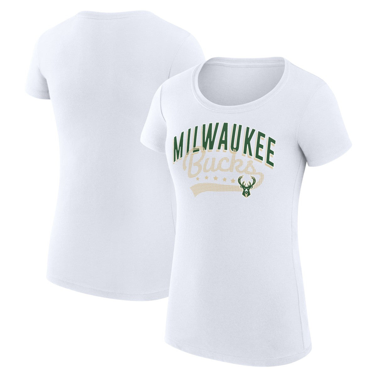 NBA - Milwaukee Bucks G-III 4Her by Carl Banks Women's Super-Slim Fit Lightweight Filigree Logo T-Shirt - White