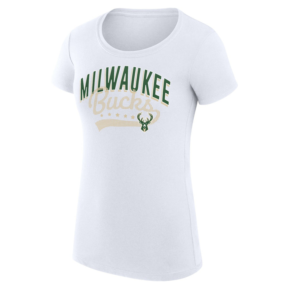 NBA - Milwaukee Bucks G-III 4Her by Carl Banks Women's Super-Slim Fit Lightweight Filigree Logo T-Shirt - White
