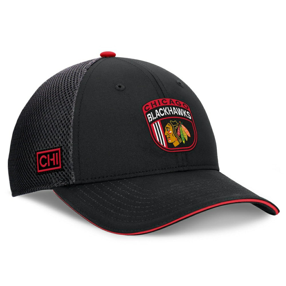 Chicago Blackhawks Fanatics 2024 NHL Draft On Stage Trucker Adjustable Hat Black