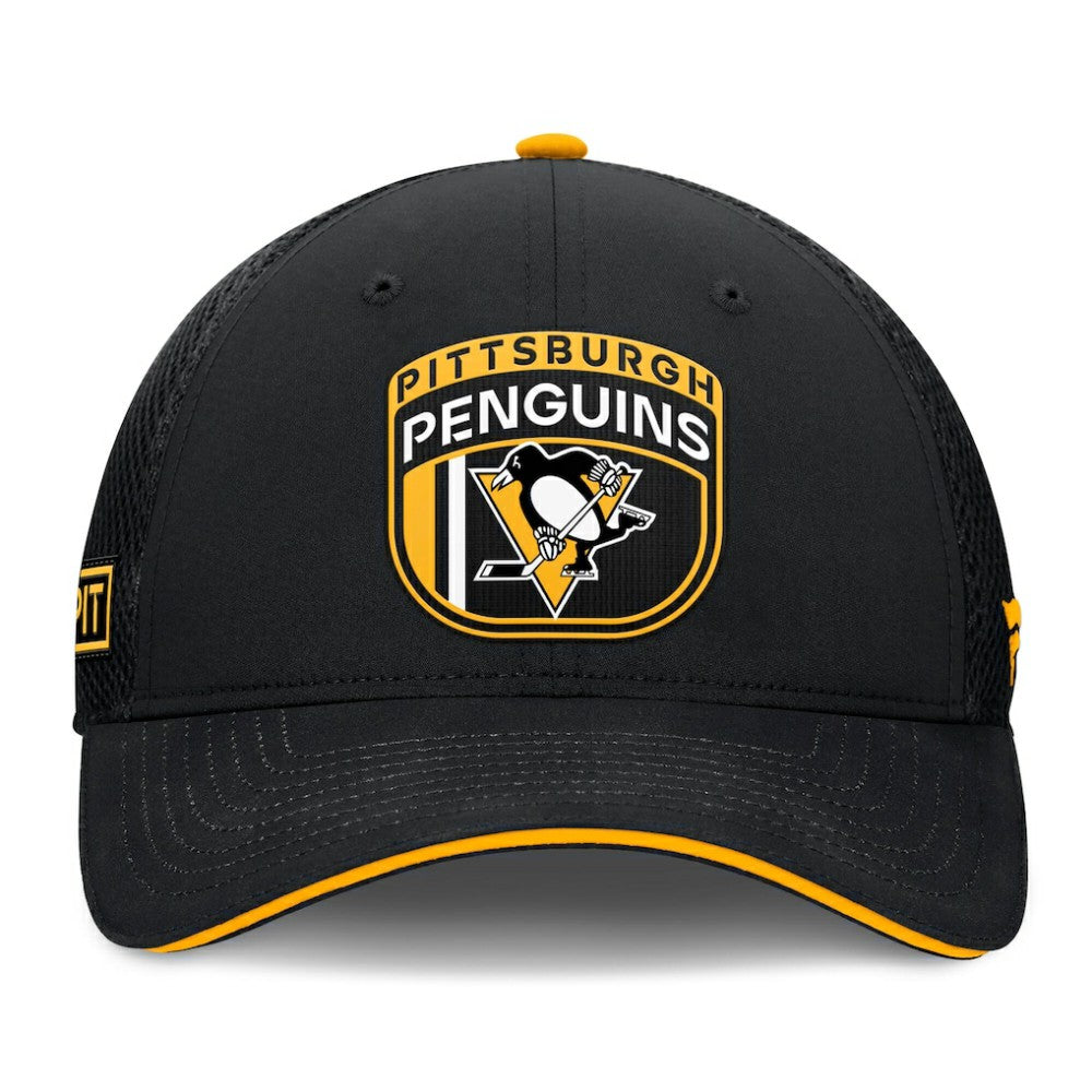 Pittsburgh Penguins Fanatics 2024 NHL Draft On Stage Trucker Adjustable Hat Black
